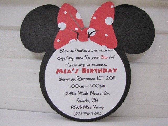 Handmade Minnie Mouse Invitations QTY 20