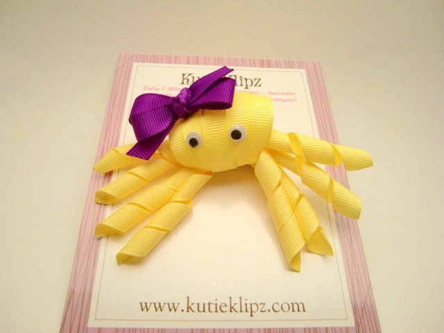 Sunshine the Yellow and Purple Octopus - Ribbon Sculpture Hair Clip - Hair Accessory - Hairbow