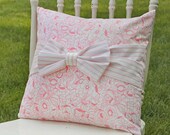 Throw Pillow Cover Pink Floral Pink Bow Girls Room 16 x 16 Handmade by Willow Handmade