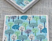 Coasters Through the Forest  Set of 4, Ceramic, Cork, Handmade by Willow Handmade