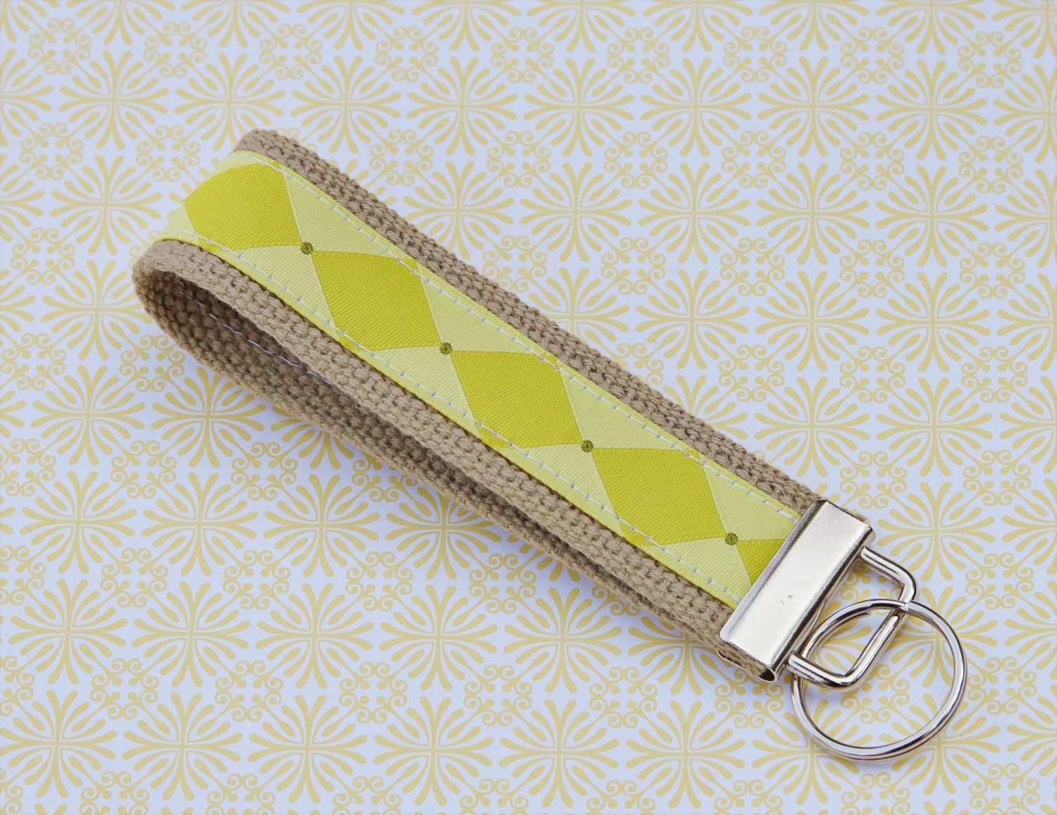 Wristlet KeyChain Green Diamonds Key Fob Handmade by Willow Handmade