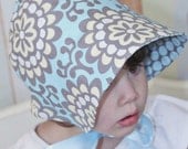 Baby Bonnet Reversible Wallflowers in Blue, Sun Hat by Willow Handmade