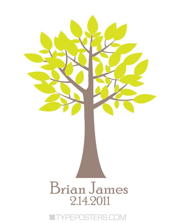 Personalized Baby Name Tree - 8x10 Print Newborn Birthday - Custom Colors