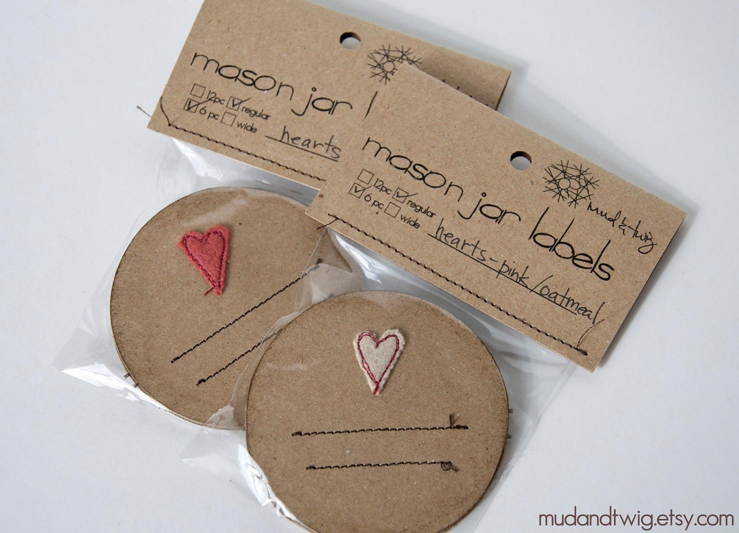 Mason jar gift labels - hearts - 12pc - regular or wide-mouth