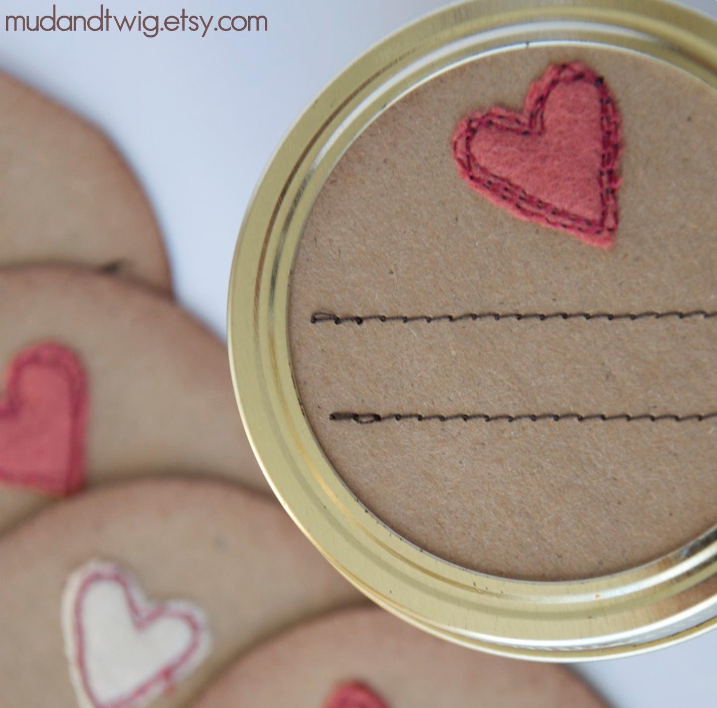 Mason jar gift labels - hearts - 6pc - regular or wide-mouth