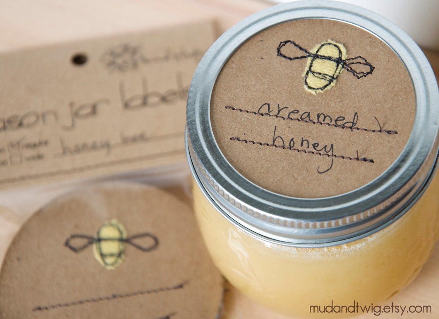Mason jar gift labels - honey bees - 6pc - regular or wide mouth