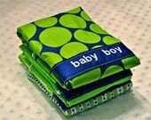 Personalized Burp Cloths - Baby Boy Lime Green and Blue