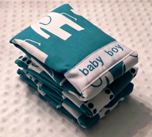 SALE Personalized Burp Cloths - Baby Boy Teal Elephants and Giraffes