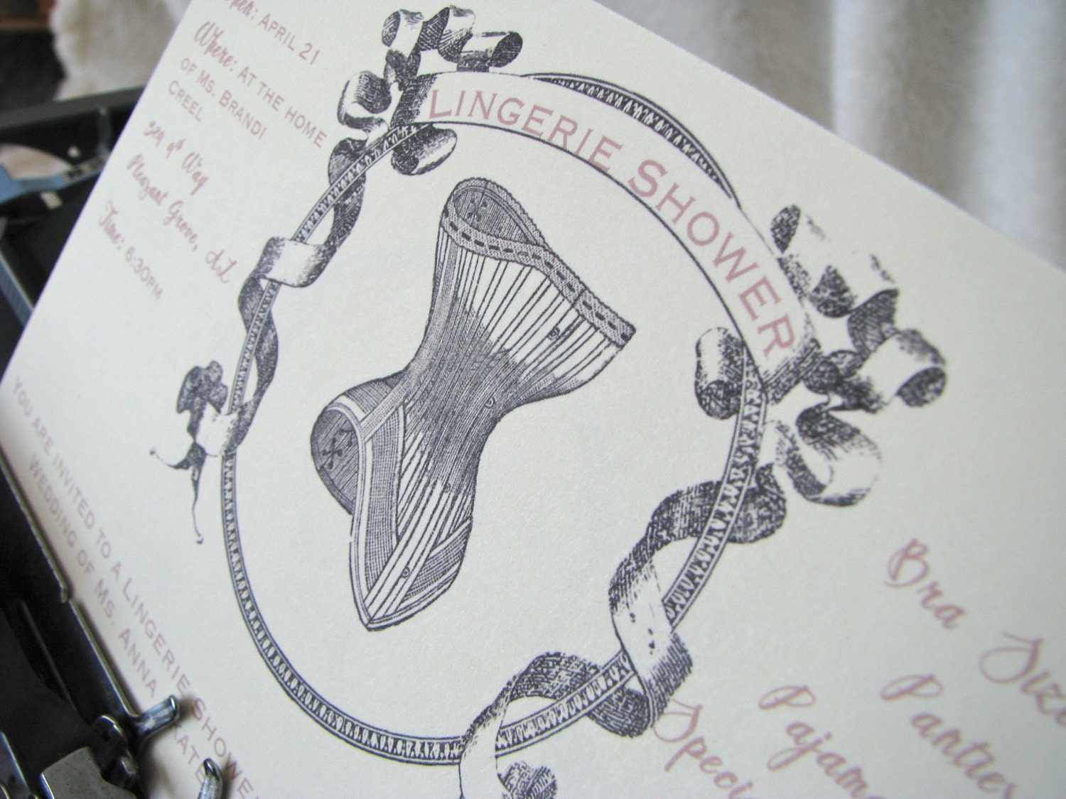 Set of Twelve (12) Vintage Lingerie Shower Invitation with Corset, Wedding Event Invitation from anna.michelle Cards