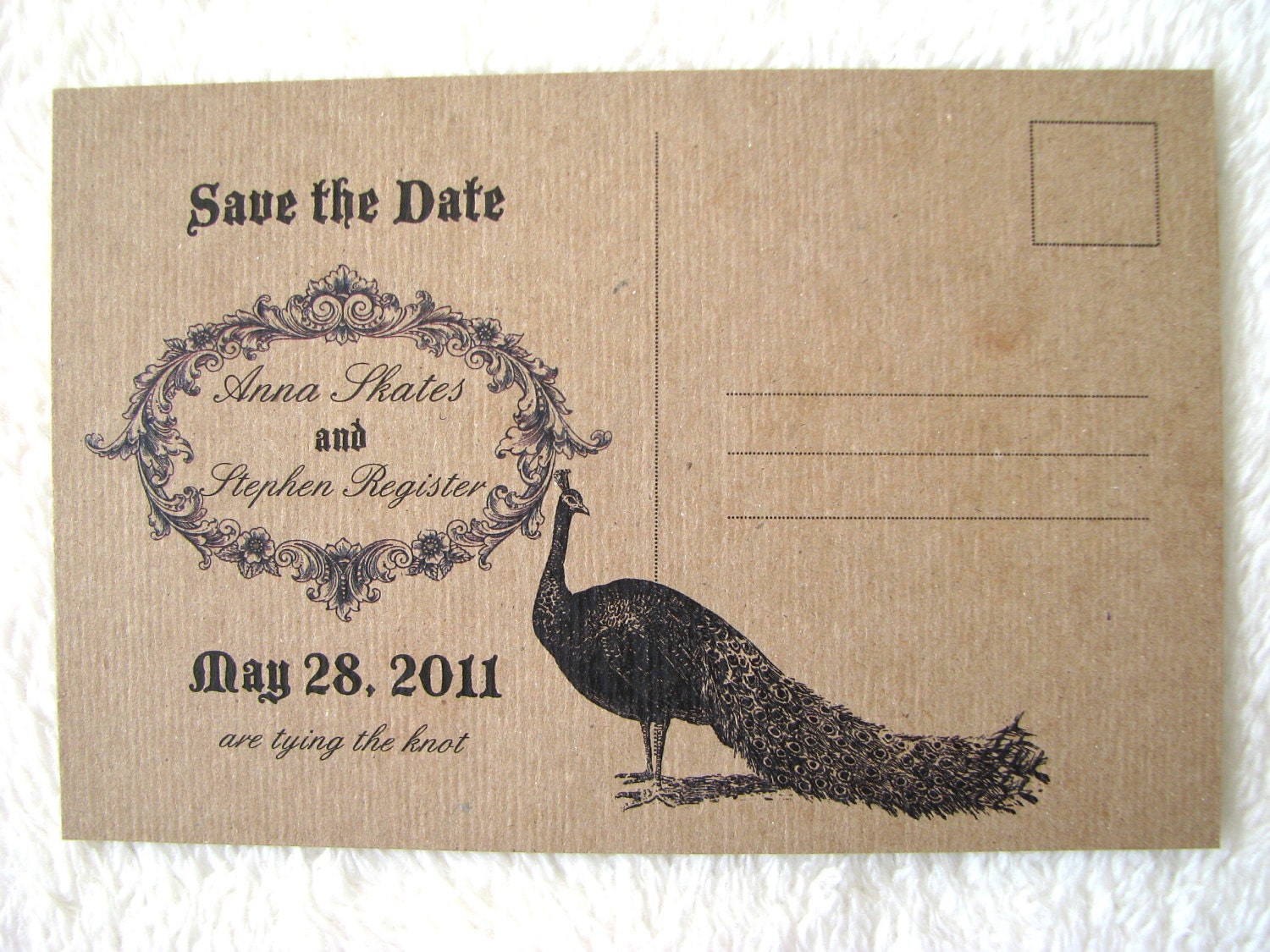 Vintage Peacock Save the Date SAMPLE from anna.michelle Cards