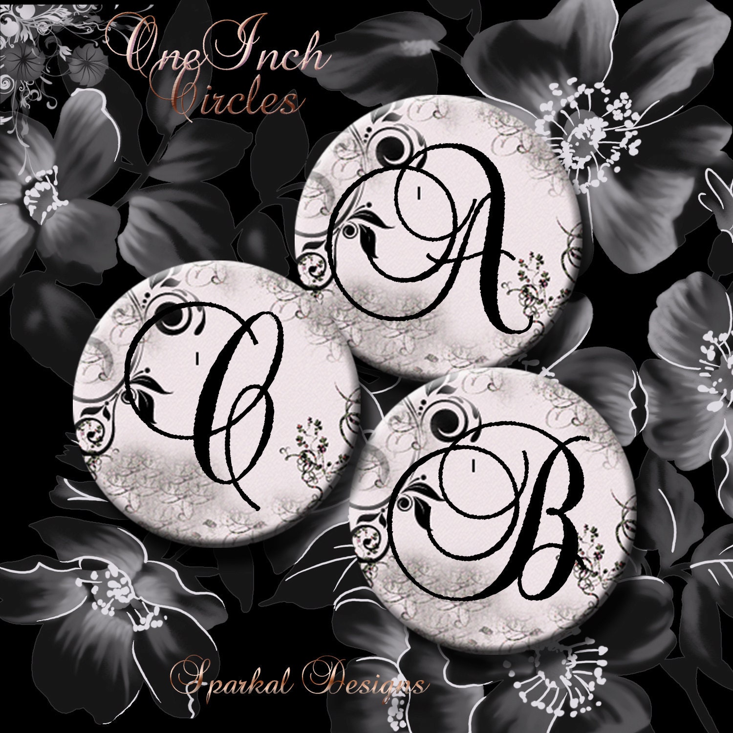 Circle Digital Collage Sheet White Digital Clip Art Clipart Monogram Alphabet Circle images Bottlecap Monogram no.126 Il_570xn