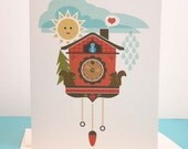 Blank Notecard  Home Sweet Home CooCoo Clock Card A2 Recycled Paper