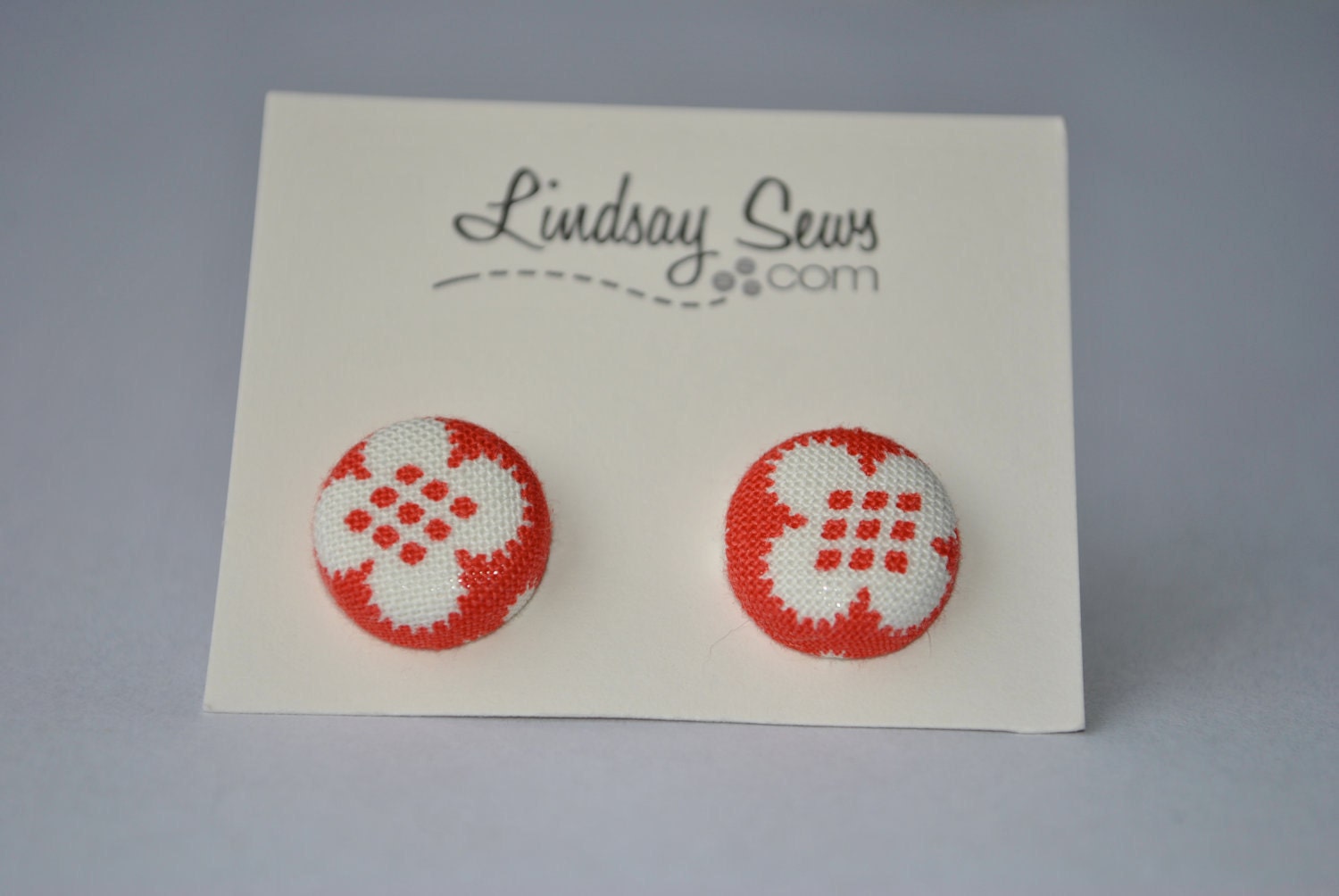 Retro Flower Red Flower Fabric Covered Button Earrings for Adoption Fundraiser