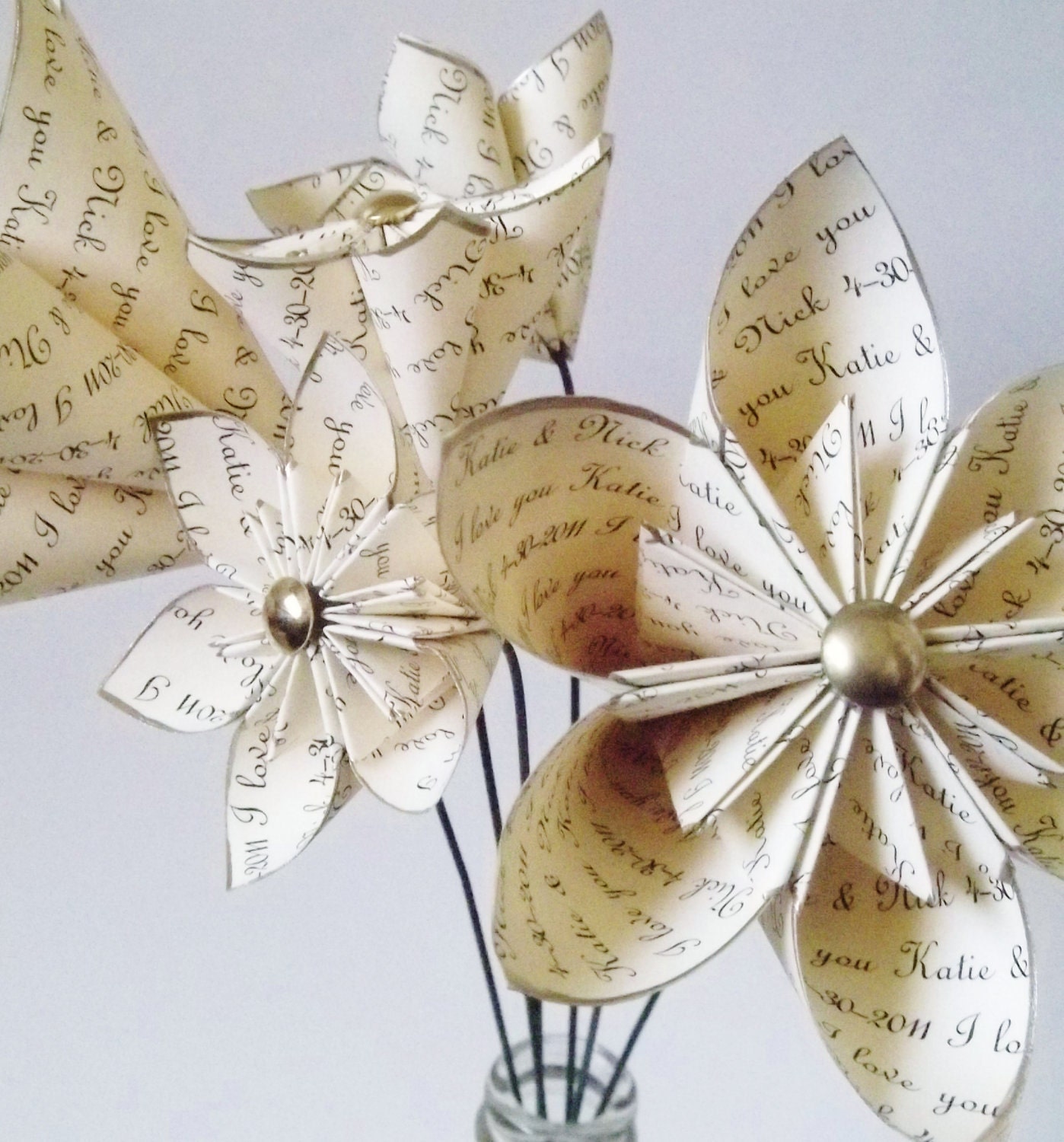 Stemmed Personalized Anniversary set of 6- handmade, custom, made to order, gift, wedding, bouquet