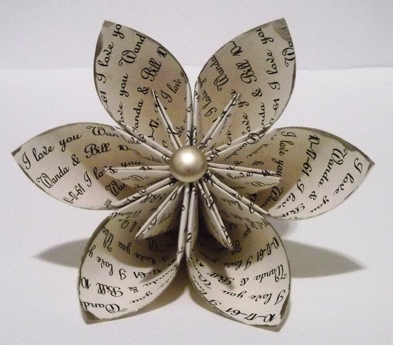 Personalized Anniversary  I love you Paper Flower- custom, handmade, gift, wedding, gifts for her, origami, cake topper, wedding decor