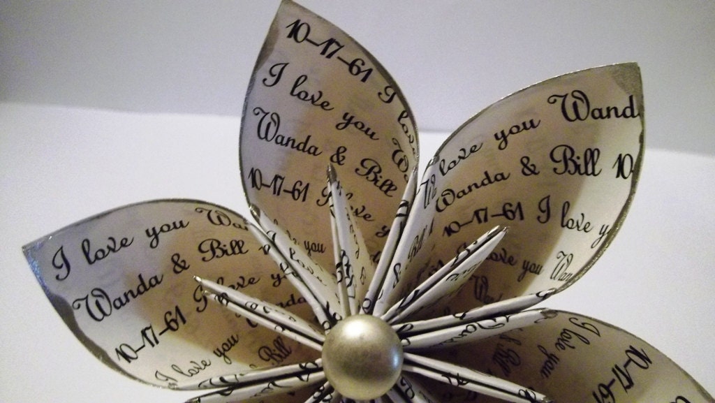 Personalized Anniversary  I love you Paper Flower- custom, handmade, gift, wedding, gifts for her, origami, cake topper, wedding decor