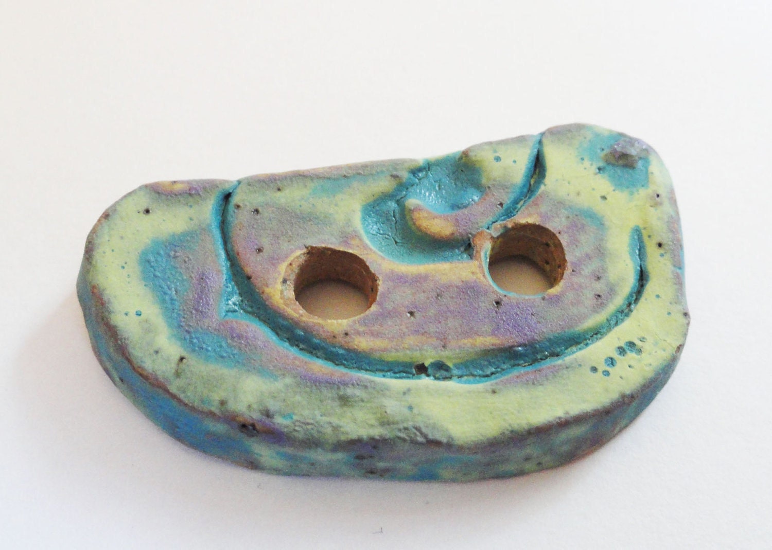 Lucky7Sale Handmade Ceramic Coat Button Stoneware Pottery Peacock Purple Green Blue Faux Raku