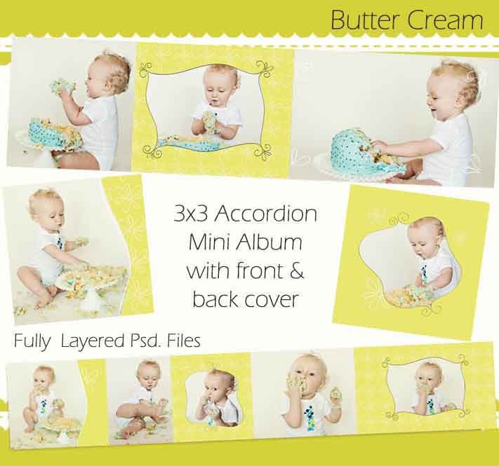 Butter Cream - 3x3 Mini Accordion Album PSD Template Design