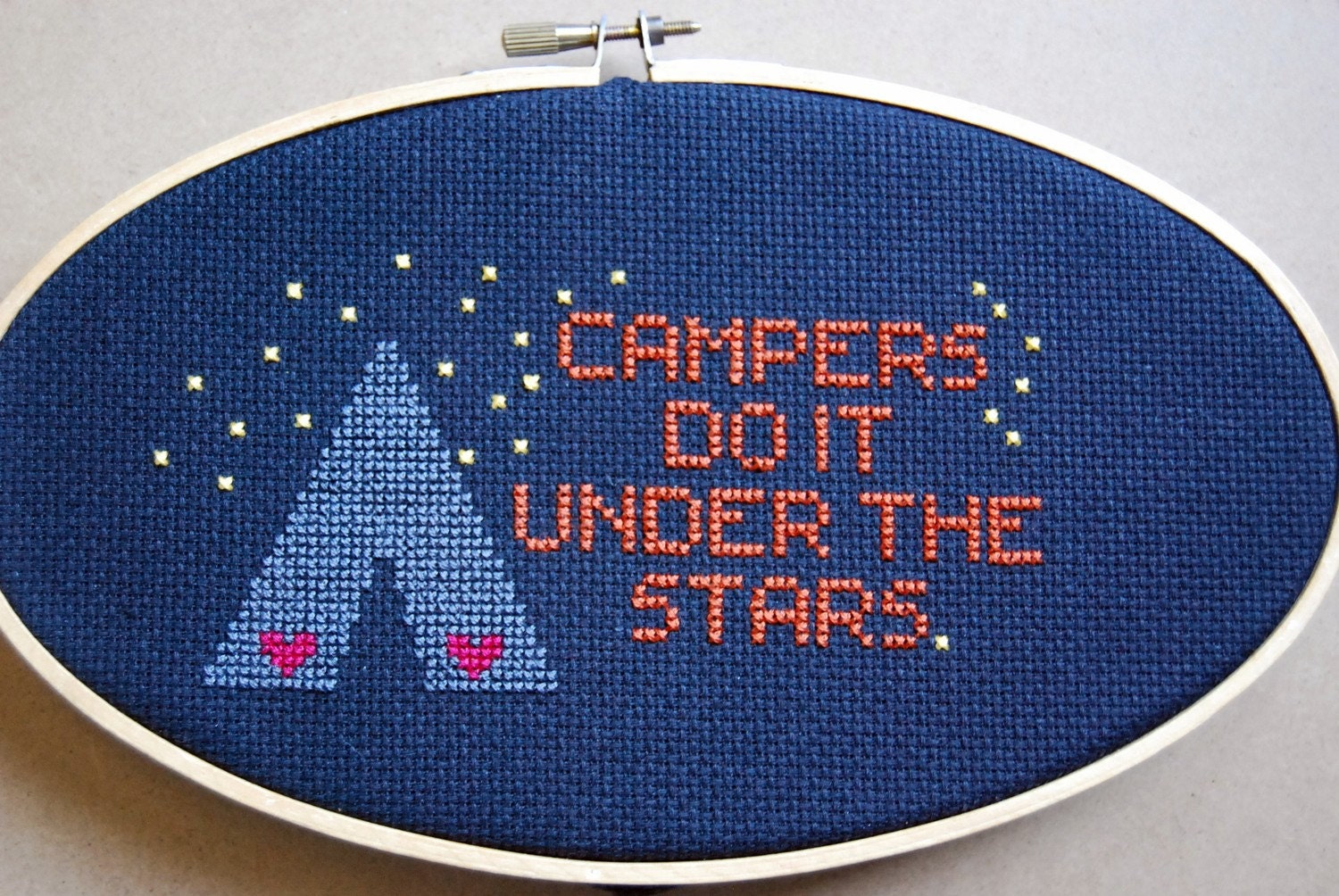 Campers Do It Under the Stars Counted Cross Stitch Pattern PDF