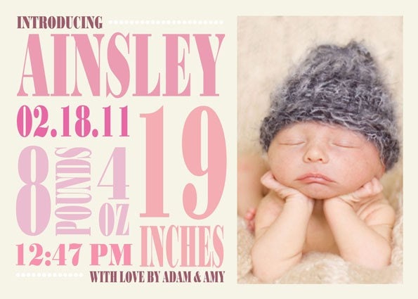 Lettered Baby Pink - custom photo birth announcement - DIY printable file, print service available