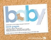 All About Beary Blue - Custom Baby Shower Invitation Invite - DIY printable design, print service available
