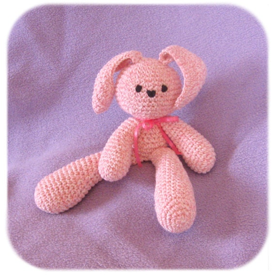 crochet amigurumi bunny rabbit stuffed animal in pink and white