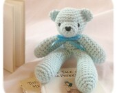 small teddy bear light blue crochet plush amigurumi cotton yarn handmade stuffed animal