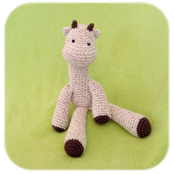 giraffe crochet plush in speckled creme cotton yarn handmade amigurumi stuffed animal