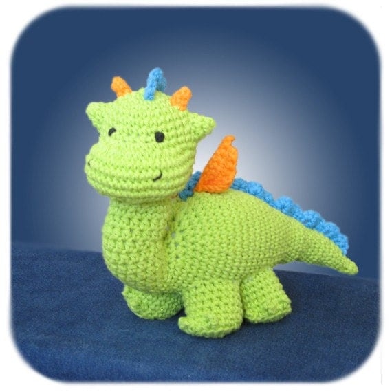 dragon crochet plush in lime green cotton yarn handmade stuffed animal amigurumi