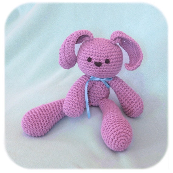 stuffed bunny rabbit crochet plush in purple cotton yarn handmade amigurumi animal