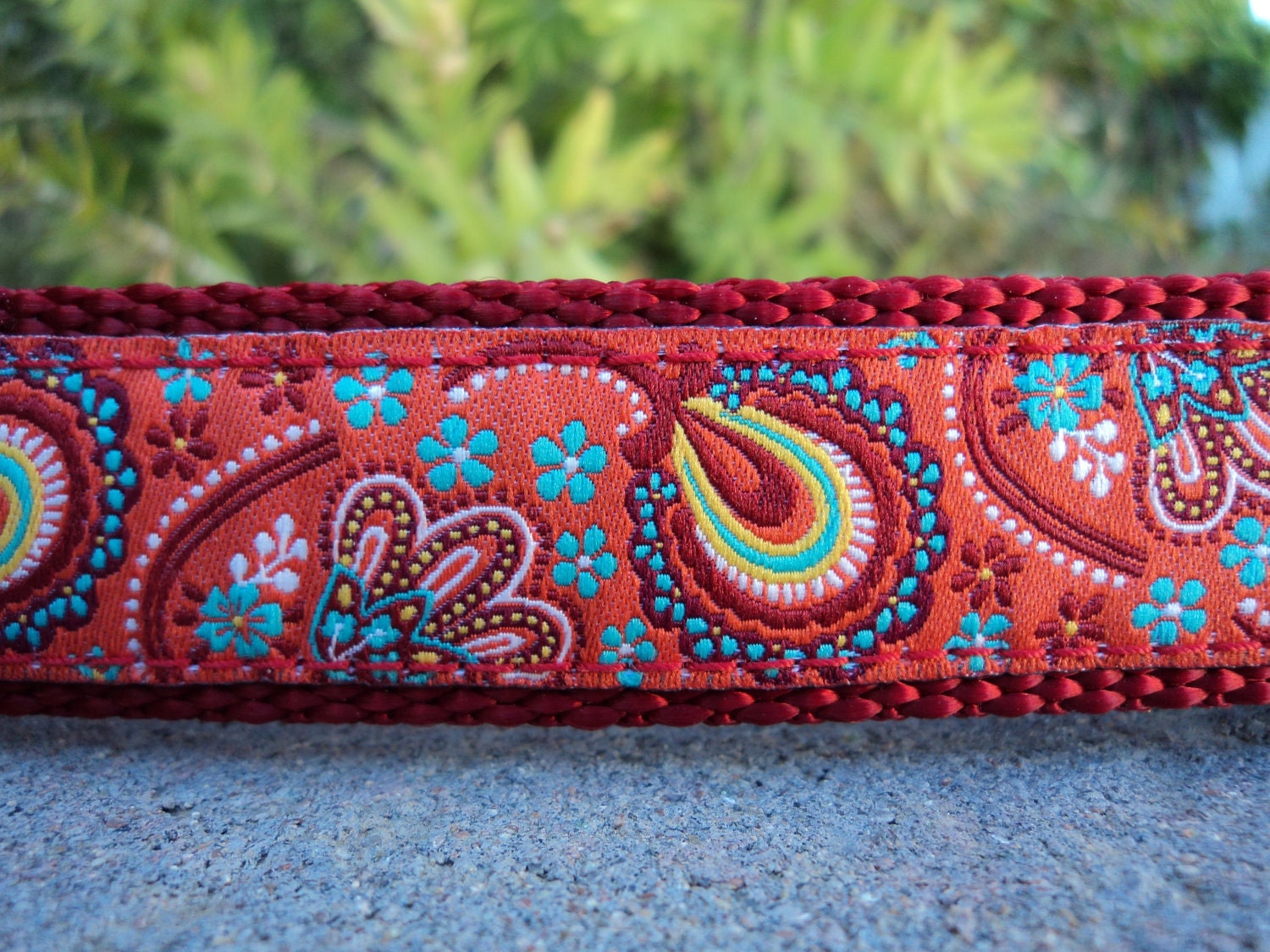 Peacock Paisley Dog Collar - 1" Adjustable - Custom, Small, Medium or Large Sizes img