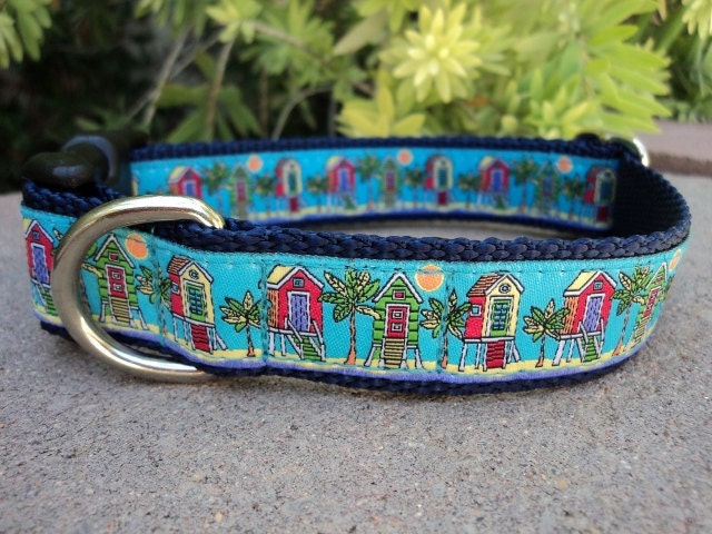 Dog Collar Quick Release Beach Cabanas Choose Webbing Color img