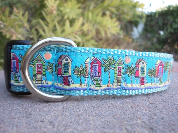 Dog Collar Quick Release Beach Cabanas Choose Webbing Color img
