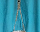 Hemp Macrame Plant Hanger 38 inches long with One Green Glass Focal Bead Handmade by FunkyJunky