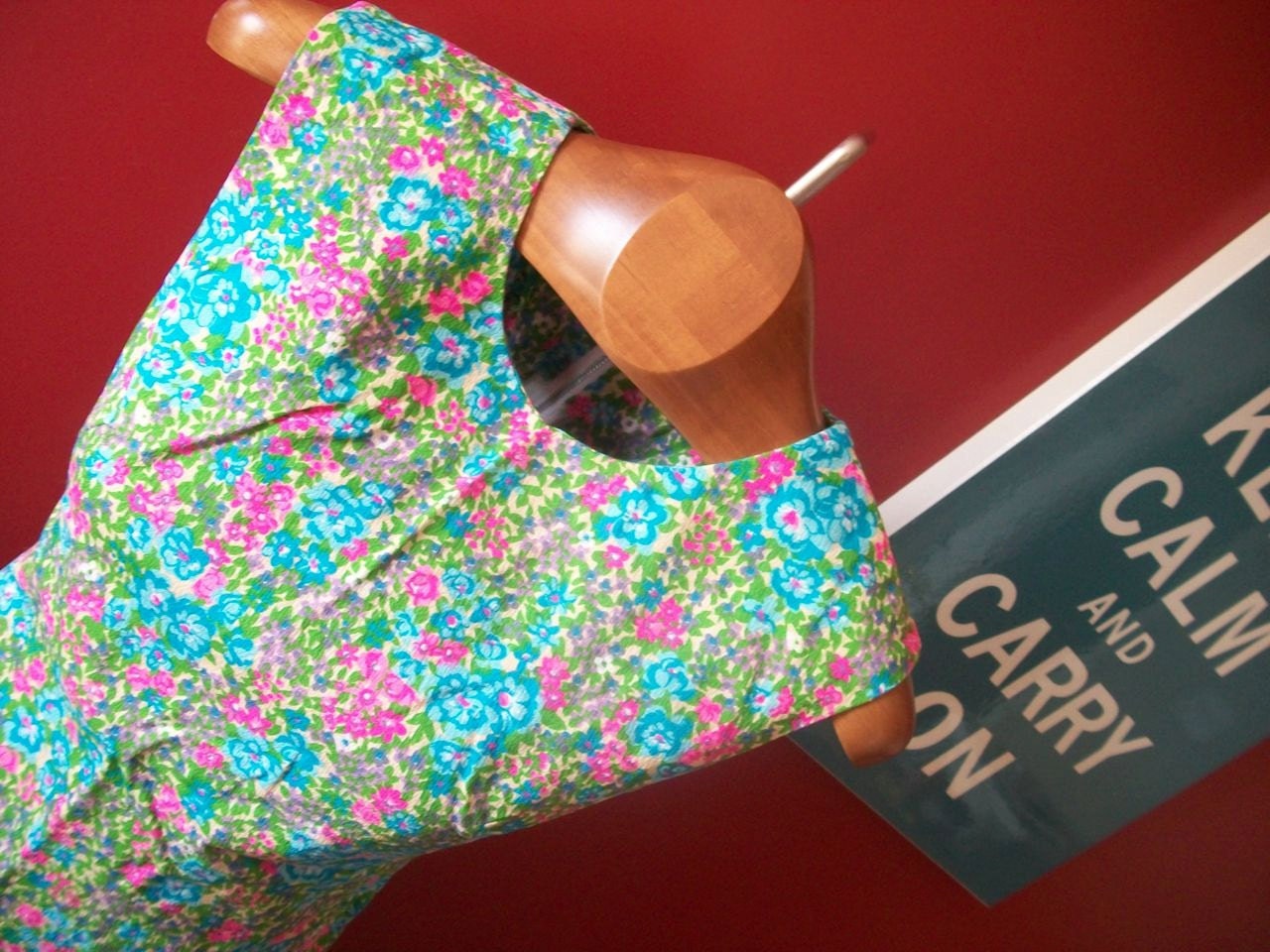 Shift dress floral BARKCLOTH S small