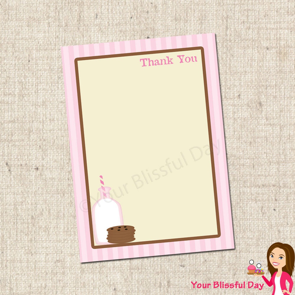 PRINTABLE Girl Milk & Cookies Party Thank You Cards Il_170x135