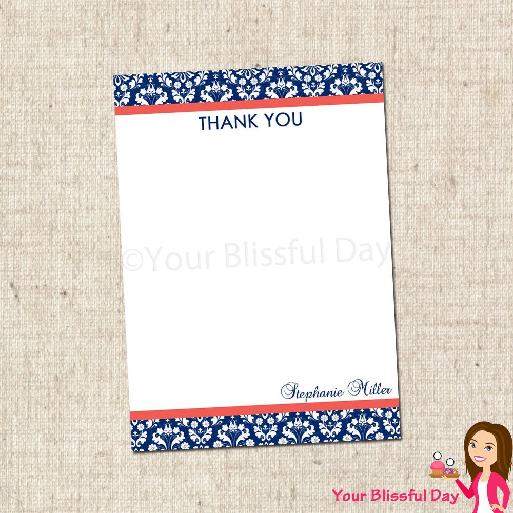 PRINTABLE Blue Damask Bridal Shower Thank You Cards Il_170x135