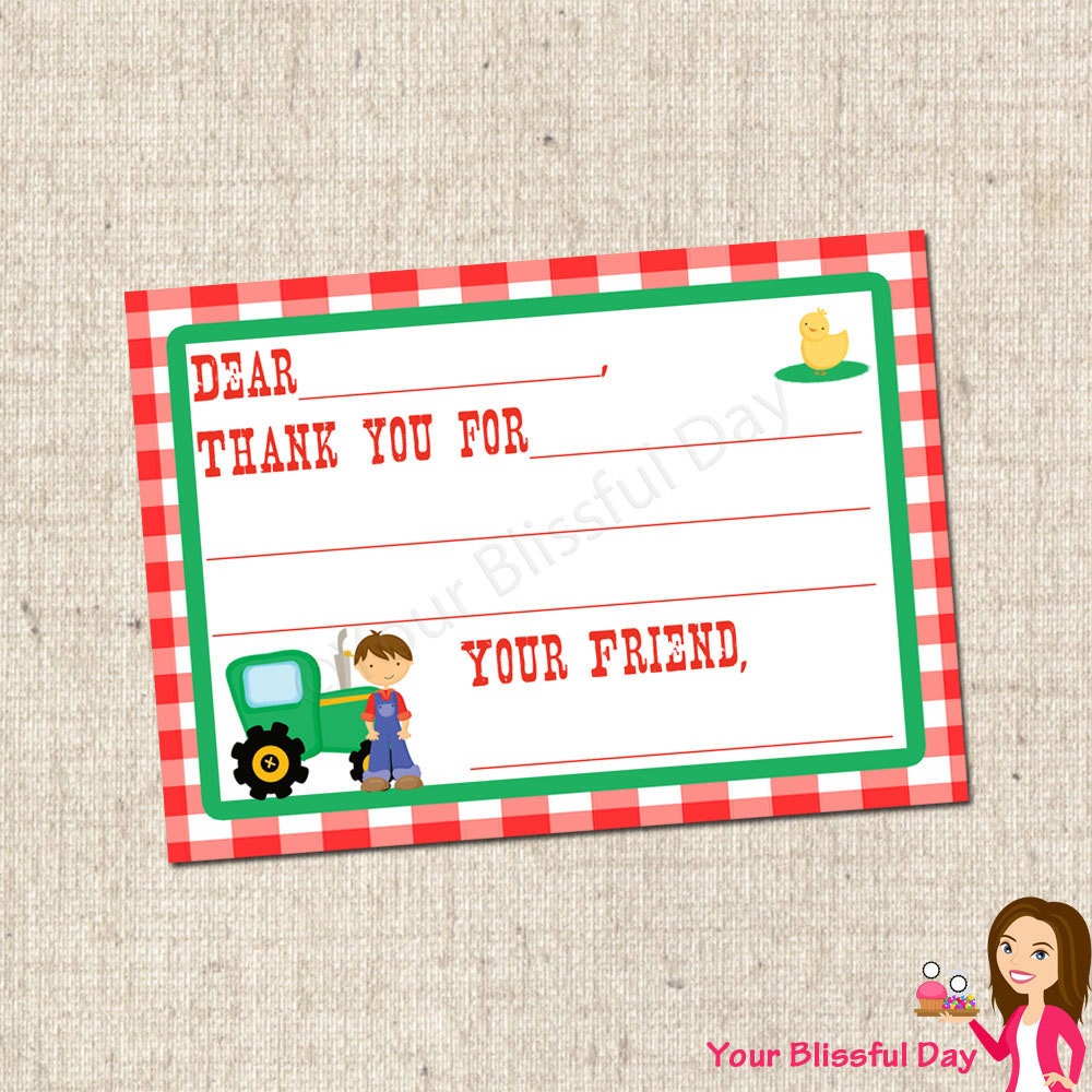 PRINTABLE Boy Barnyard Bash Fill-in-the-Blank Thank You Cards Il_570xn