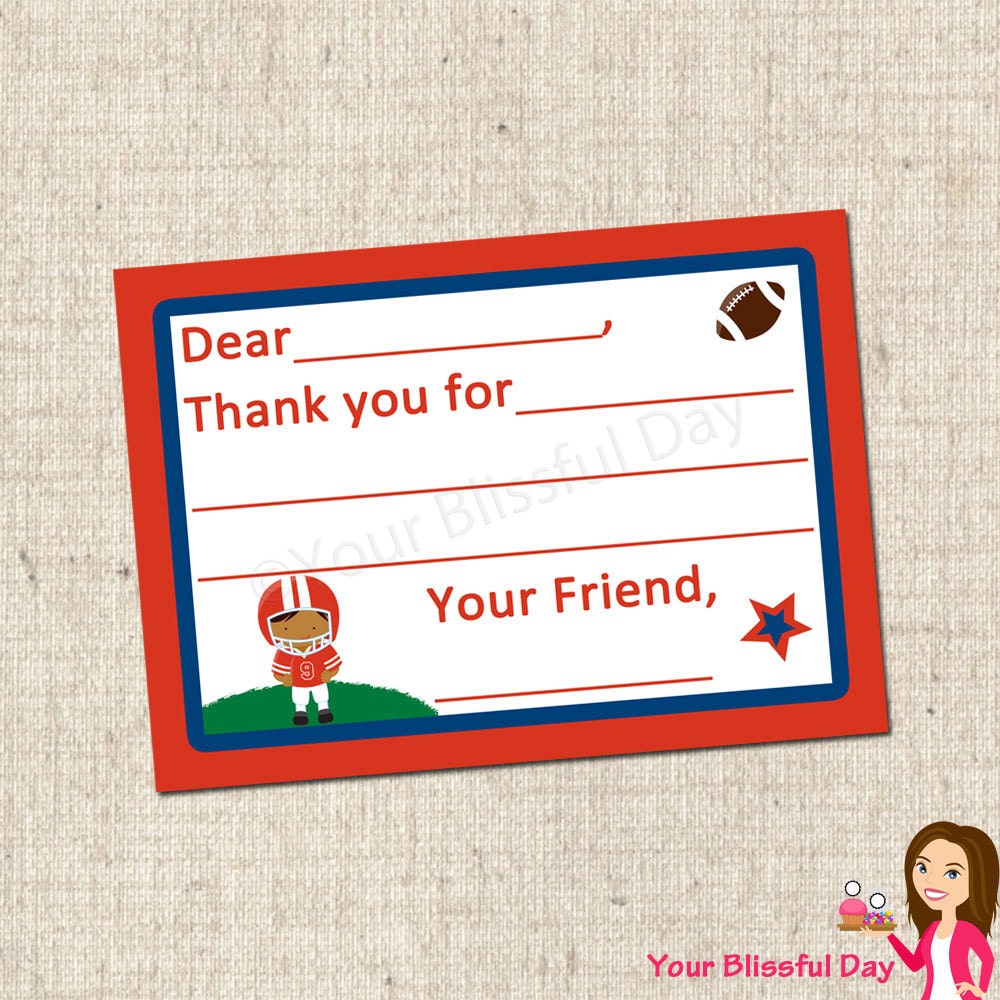PRINTABLE Football Fill-in-the-Blank Thank You Cards (Character of your choice) Il_570xn