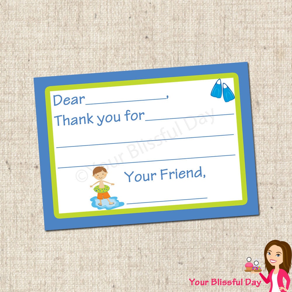 PRINTABLE Boy Pool Party Fill-in-the-Blank Thank You Cards Il_570xn