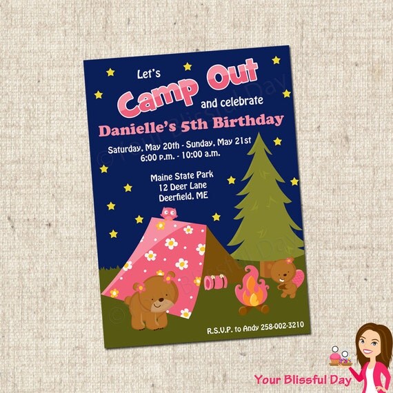 PRINTABLE Girl Camp Out Party Invitations Il_570xn