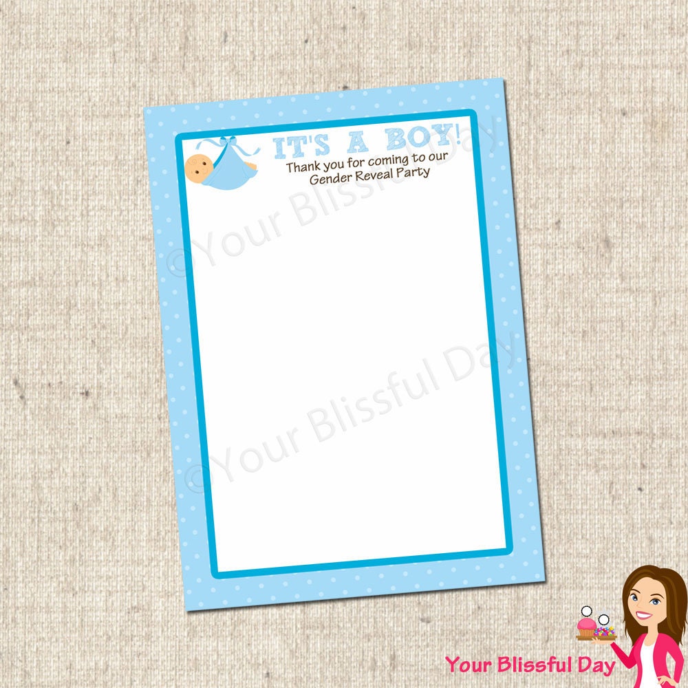 PRINTABLE Boy Gender Reveal Baby Shower Thank You Cards Il_570xn