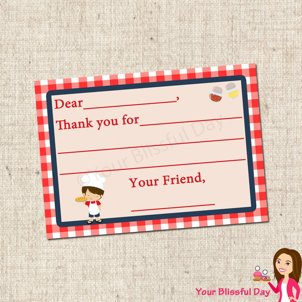 PRINTABLE Boy Pizza Party Fill-in-the-Blank Thank You Cards Il_570xn