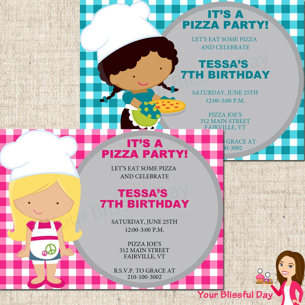 PRINTABLE Girl Pizza Party Invitation (Character of your choice) Il_570xn