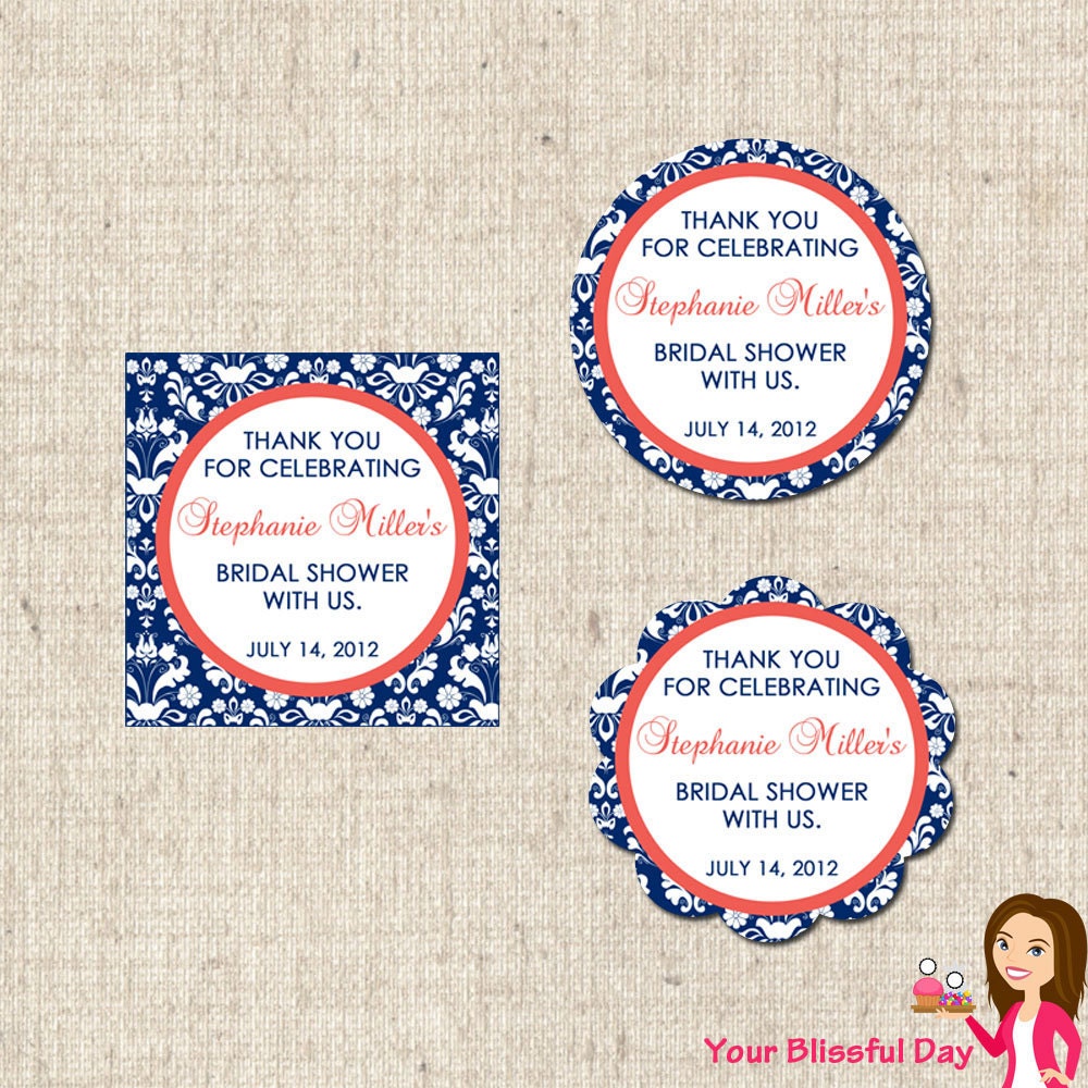PRINTABLE Blue Damask Bridal Shower Favor Tags (Personalized) Il_570xn