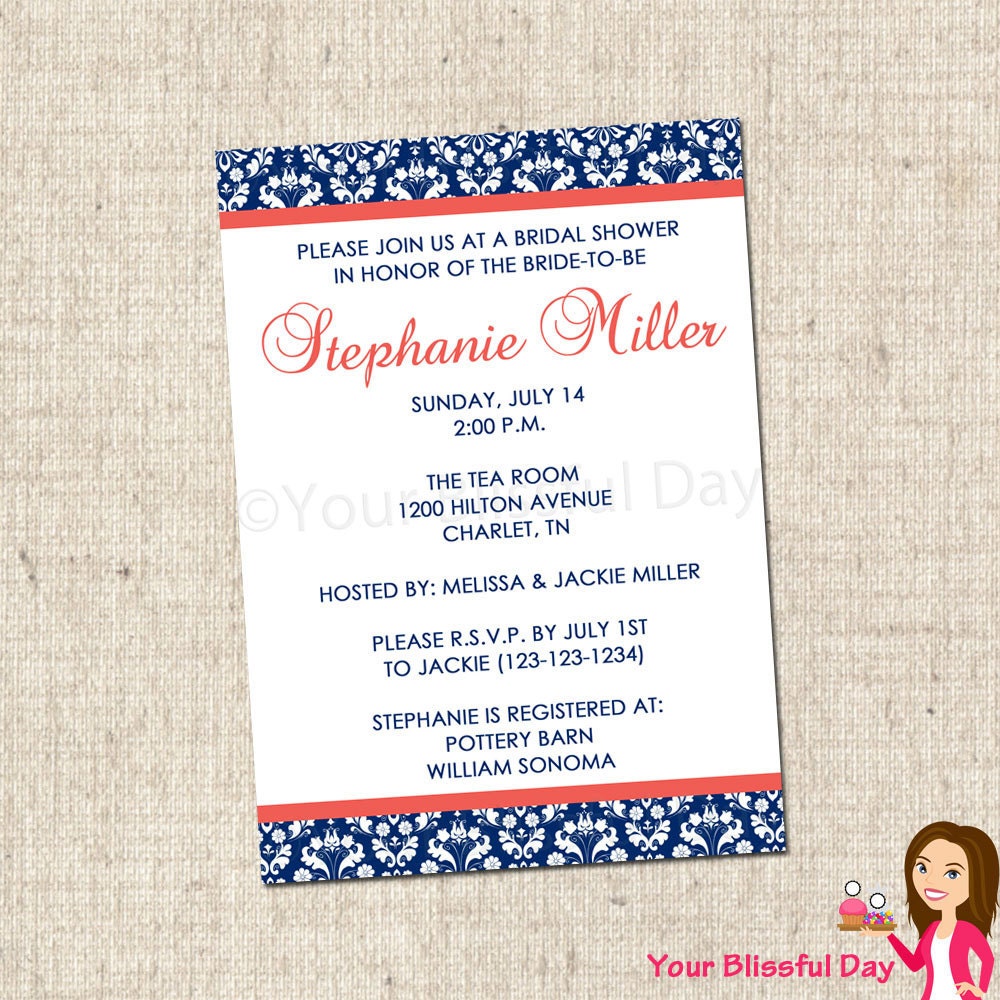 PRINTABLE Blue Damask Bridal Shower Invitation Il_570xn