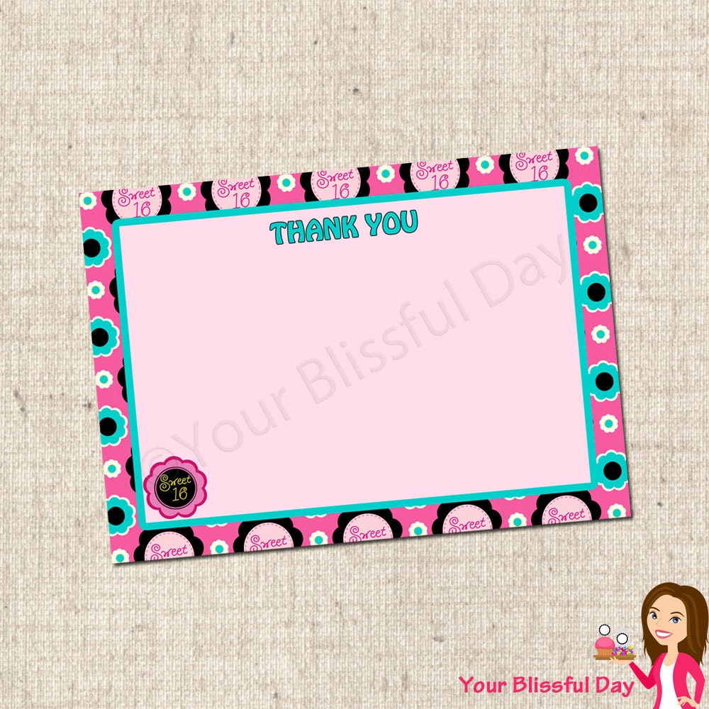 PRINTABLE Sweet 16 Flower Thank You Cards Il_570xn