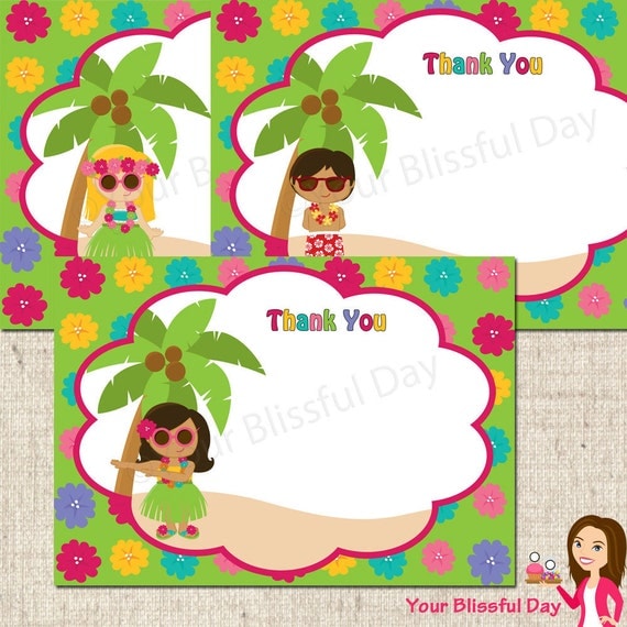 PRINTABLE Luau Thank You Cards (Character of your choice) Il_570xn