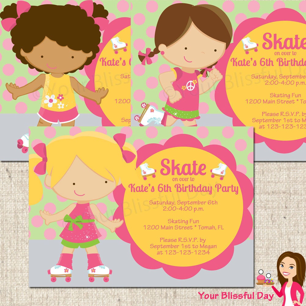 PRINTABLE Girl Roller Skating Party Invitation (Character of your choice) Il_570xn