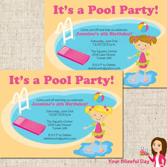 PRINTABLE Girl Pool Party Invitation (Your choice of character) Il_570xn